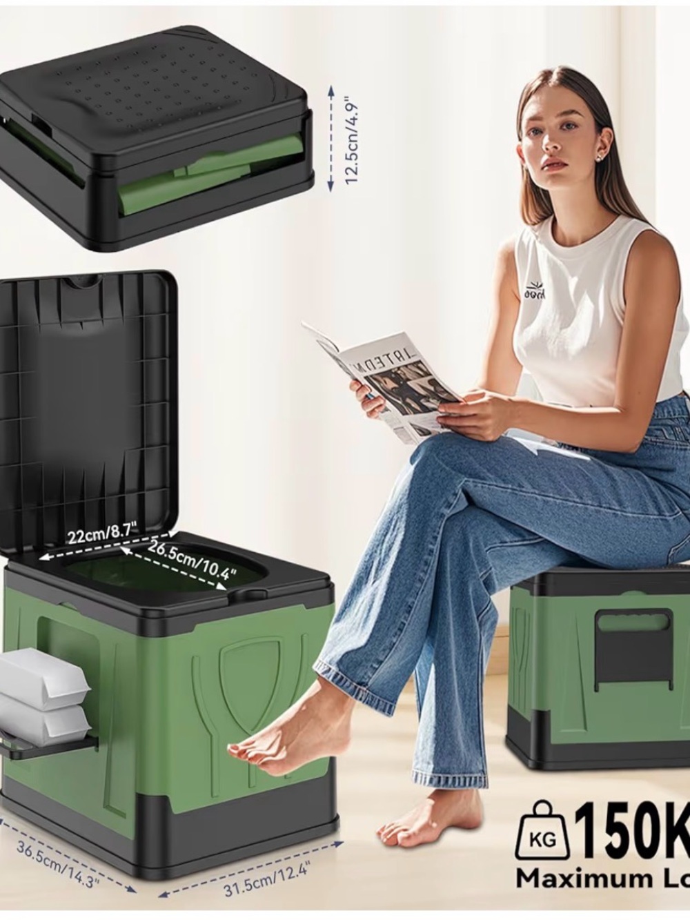 Heavy-Duty Green Canping Toilet Box with Lid